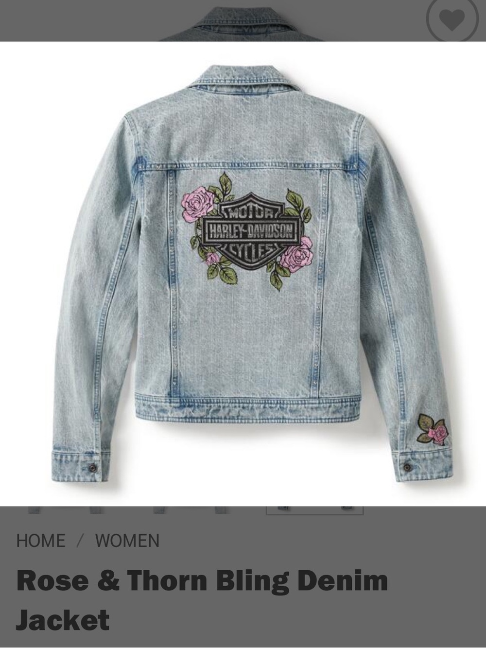 Harley-Davidson WOMEN'S ROSE & THORN BLING DENIM JACKET Size Large